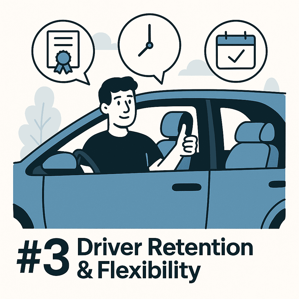 Animation showing driver retention & flexibility